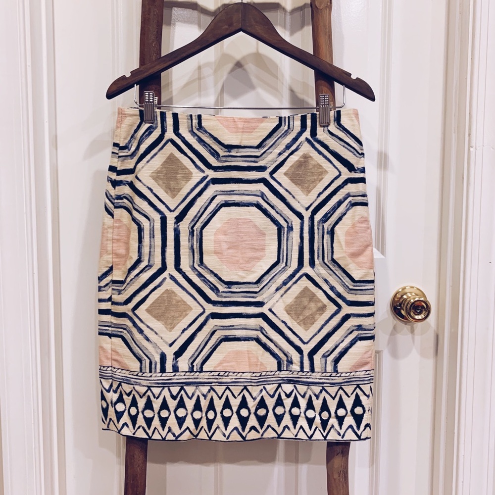 LOFT Cotton Geometric Print Pencil Skirt